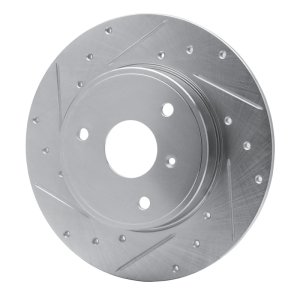Smart Fortwo Brake Rotor (1) - Front Left - R1 Concepts - Drilled & Slotted - Silver - `05-`16
